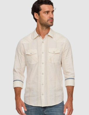 HUEYTOWN LS TEXTURED STRIPE WESTERN SHIRT