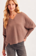 Open Knit Dolman Sleeved V-Neck Knit Sweater