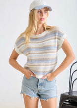 Multi-Color Stripe Short Sleeve Knit Pullover