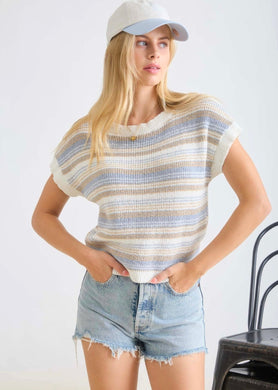 Multi-Color Stripe Short Sleeve Knit Pullover