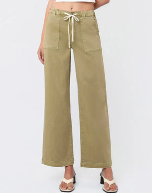 High Rise Elastic Drawstring Wb Baggy Wide Jeans