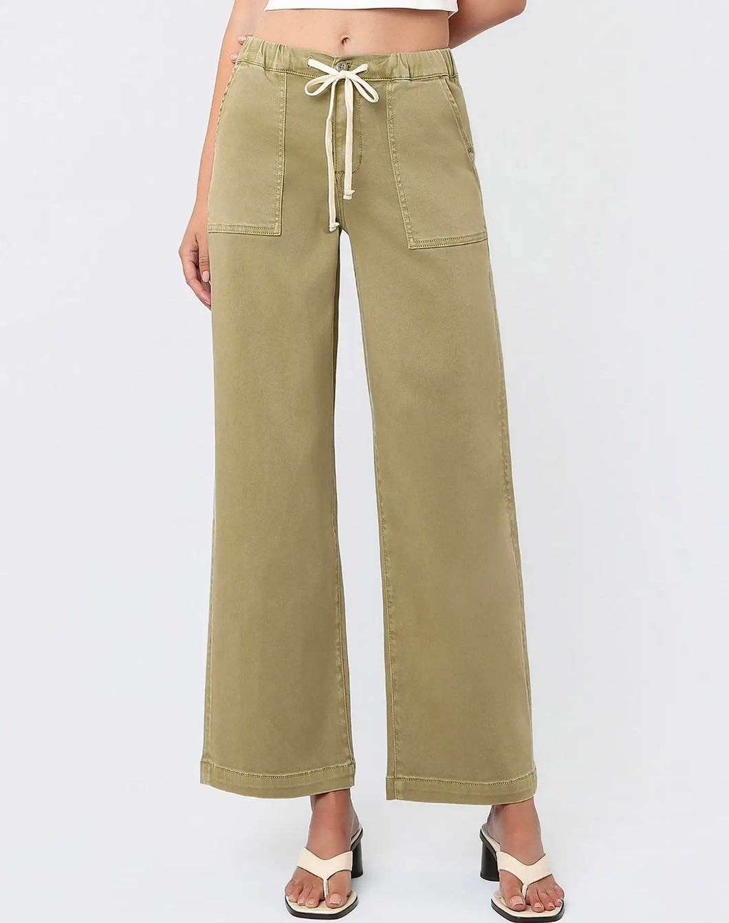 High Rise Elastic Drawstring Wb Baggy Wide Jeans