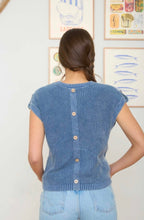 Acid Washed Tab Sleeve Back Button Knit Top