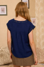 V Neck Lace Trim Cap Sleeve Top