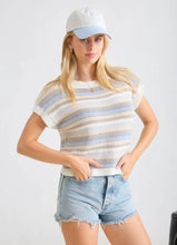 Multi-Color Stripe Short Sleeve Knit Pullover