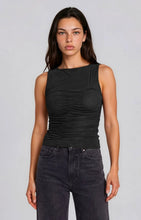 Mesh Boat Neck Ruched Front Sleeveless Knit Top