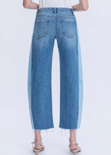 High Rise Two Tone Barrel Leg Jeans