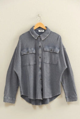 Oversized Mineral Washed Waffle Button Up Shacket