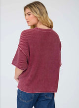 WASHED CREW NECK RAW EDGE SHORT SLEEVE SWEATER