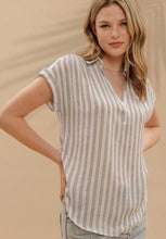STRIPE COLLARED CUFF SLEEVE LIGHTWEIGHT SHIRT