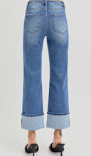 High Rise Ankle Straight Wide Cuffed Jeans