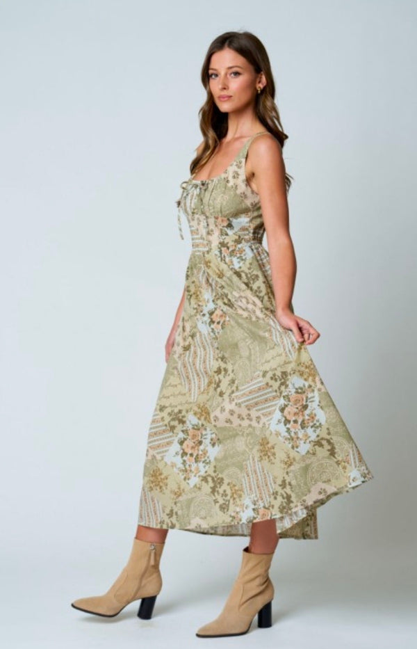 MULTI-PATTERN SLEEVELESS CORSET MIDI DRESS – Doppelgänger