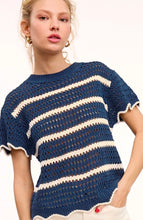 Round Neck Scalloped Edge Short Sleeve Sweater