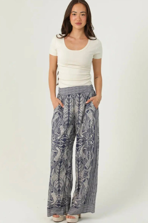 Fish Print Wide Leg Pants