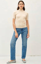 Mock Neck Short Sleeve Ribbed Knit Sweater