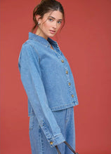 ACID WASH COLLARED LONG SLEEVE BOXY DENIM SHIRT