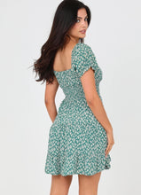 Cactus Print Short Sleeve Short Dress with Smocked