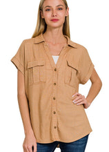 Washed Linen Button Down Batwing Sleeve Shirts