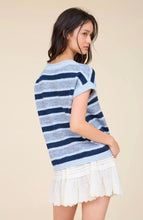MARLED STRIPE SHORT SLEEVE RAW EDGE KNIT SWEATER