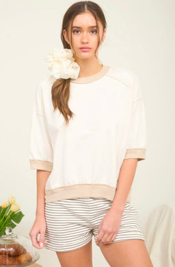 Contrast Trim Raglan Short Sleeve Knit Top