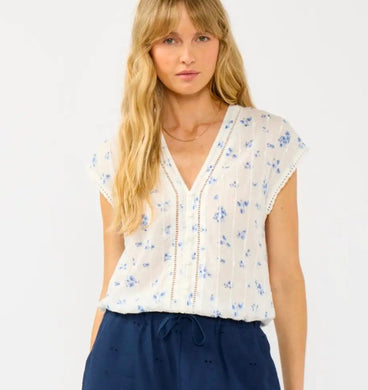 Button Down Lace Trim Top