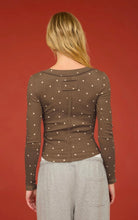 POLKA DOT LONG SLEEVE HENLEY KNIT TOP
