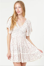 V Neck Smocked Bodice Lace Trim Short Dress