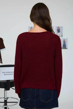 Pointelle V Stitch Rolled Edge Knit Sweater