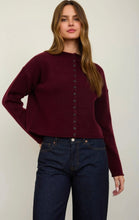 Raw Edge Mock Neck Button Down Cardigan