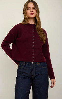 Raw Edge Mock Neck Button Down Cardigan
