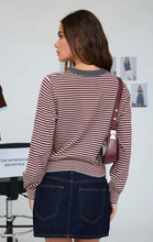 Stripe Contrast Trim Button Down Knit Cardigan