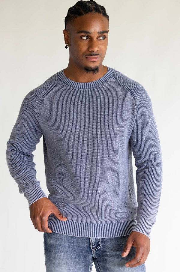 ALAMOSA ACID WASHED CREW NECK SWEATER