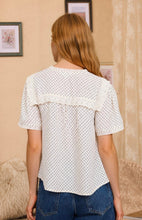 POLKA DOT LACE SQUARE COLLAR SHORT SLEEVE BLOUSE
