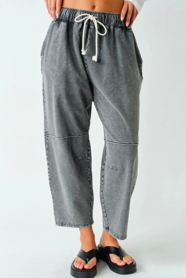 Cotton Blend Mineral Wash Cropped Straight Leg Pants