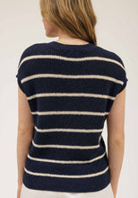 Stripe Extended Shoulder Short Sleeve Knit Sweater
