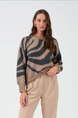 ZEBRA PRINT LONG SLEEVE KNIT SWEATER