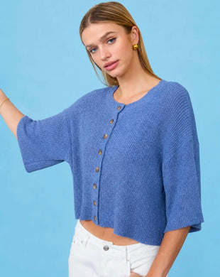 Boxy Short Sleeve Button Down Knit Cardigan