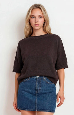 Exposed Seam Drop Shoulder Short Sleeve Pullover