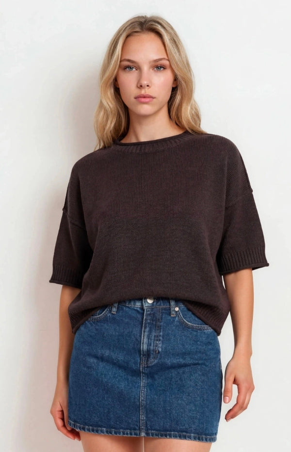 Exposed Seam Drop Shoulder Short Sleeve Pullover