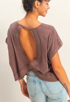 Acid Washed Cross Detail Open Back Top