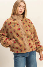 Floral Print Sherpa Zip Up Jacket