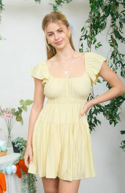 SHIRRED FLOUNCE SLEEVE MINI DRESS