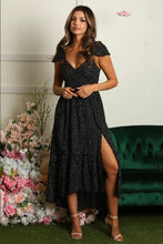 V Neck Smocked Waist Mid Length Dress with Lace Up Back