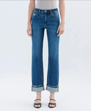 High Rise Cuffed Straight Jeans