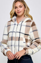 Plaid Sherpa Zip Up Hoodie Jacket