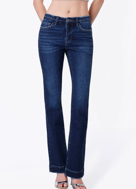 Mid Rise Dark Wash Seamless Waistband Bootcut Jeans