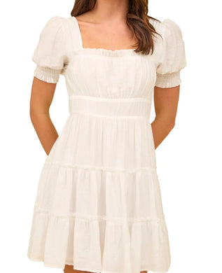SQUARE NECK RUFFLE DETAIL TIERED MINI DRESS | WHITE -