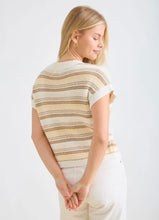 Multi-Color Stripe Short Sleeve Knit Pullover