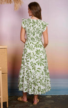Floral Leaf Print Smocked Mock Button Midi Dress