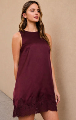 Satin Lace Hem Sleeveless Mini Dress